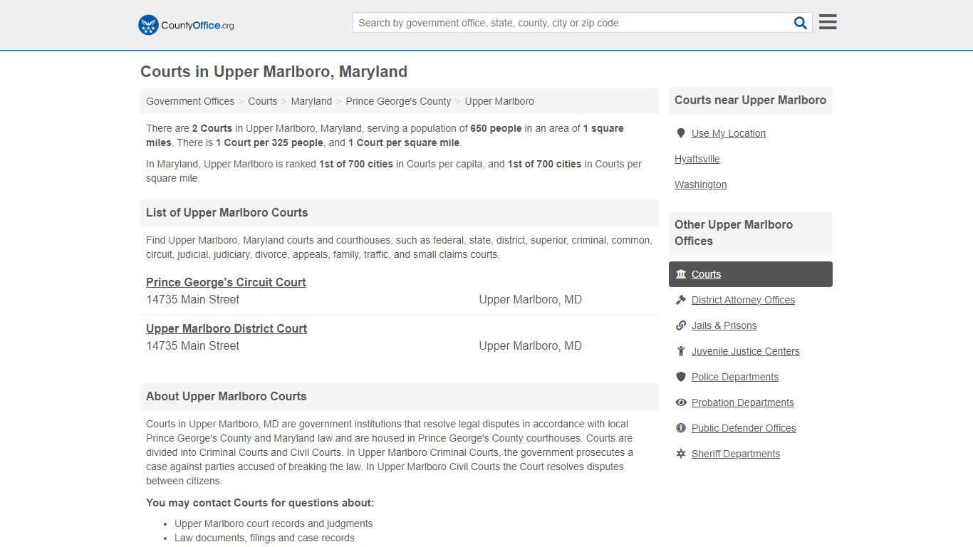 Courts - Upper Marlboro, MD (Court Records & Calendars) - County Office